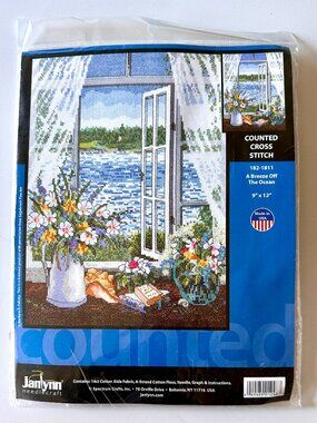 Janlynn A Breeze Off The Ocean Counted Cross Stitch Kit Coastal Cottagecore NIP